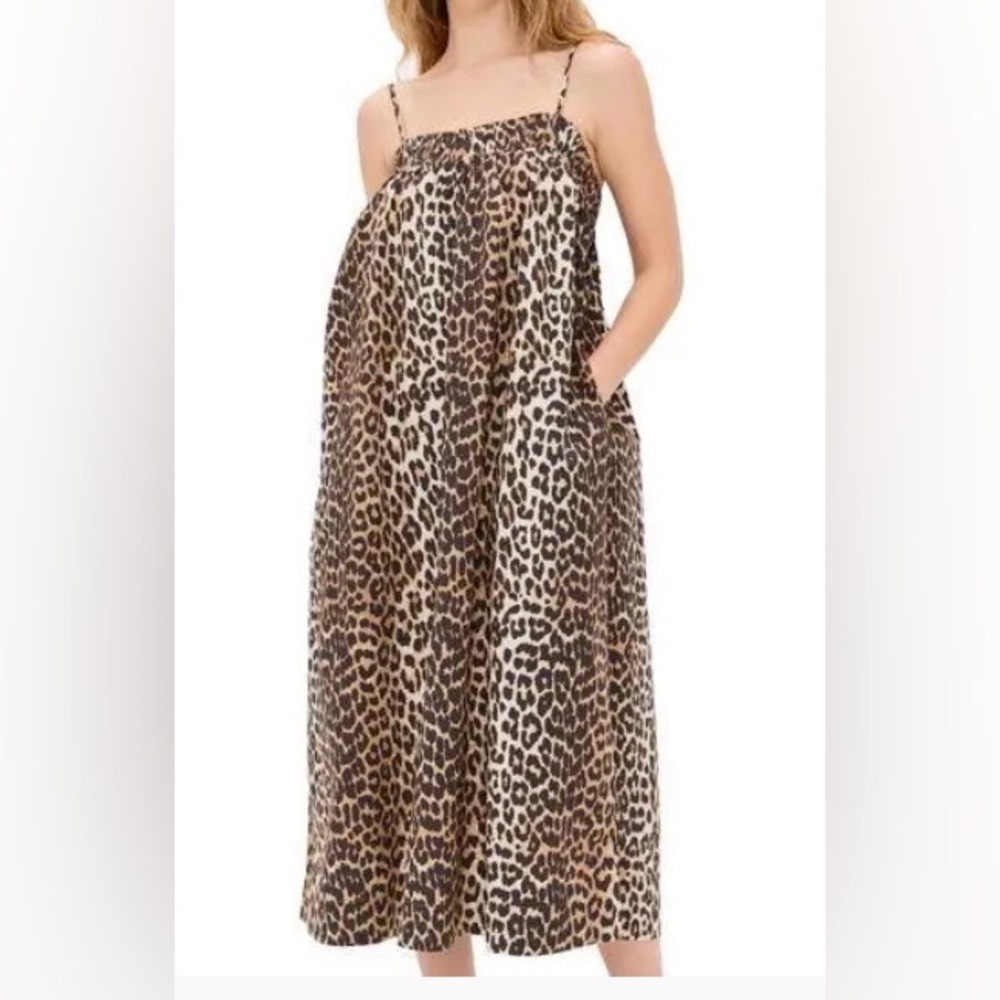 Ganni Leopard Print Maxi Dress - Brown/Black/Cream